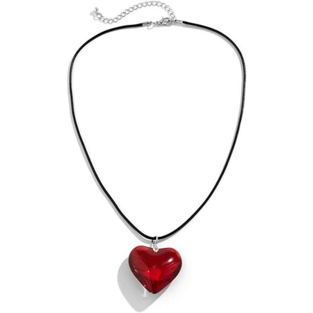 Chunky Puffy Heart Choker Necklace for Women Big Glass Heart Pendant
